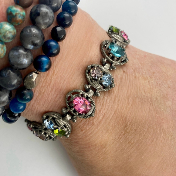 Vintage Hollycraft Fruit Salad Bracelet – Multicolor Rhinestone Statement. - Picture 7 of 7